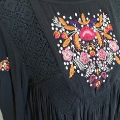 Adorable Free People Mohave Tunic Dress! Perfect For Spring... Black With Embroidered Flowers Size Small New With Tags! Black Long Sleeve Boho Dress For Summer, Long Sleeve Boho Dress With Floral Embroidery For Festival, Spring Bohemian Style Boho Dress In Black, Black Boho Dress With Boho Print For Spring, Black Boho Dress With Print For Spring, Black Bohemian Boho Dress For Spring, Casual Black Long Sleeve Boho Dress, Spring Bohemian Black Boho Dress, Black Flowy Boho Dress For Festival