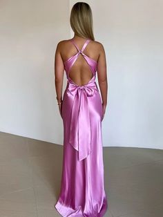 Satin V-neck Back Strappy Bow Maxi Dress – Golden Atelier Women Gown, Dirndl Outfit, Gown Fashion, Satin Evening Gown, Backless Evening Dress, Ruched Maxi Dress, Bandeau Tops, Maxi Dress For Women, 1920s Flapper Dress