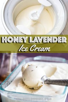 homemade honey lavender ice cream in a bowl