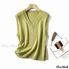 Olivia Mark - Design-inspired Wool Blend Knitted Vest Sleeveless Woolen Tank Top Compression Tank Top, Verdant Green, Red Mermaid, Knitted Vest, Tank Top Camisole, Formal Attire, Knit Vest, Olivia Mark, Types Of Collars