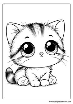 Cute Cat Coloring Pages Cute Cat Drawing Easy, Cat Drawing For Kid, Playful Poses, Simple Cat Drawing, Kittens Coloring, Scrapbook Diary, Kitten Drawing