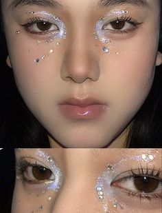 Glittery Eye Makeup, Liquid Crystal, Swag Makeup, Sparkling Eyes, Face Gems, Fairy Makeup, Creative Makeup Looks