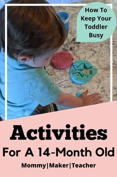 a young child is playing with toys on the floor and in front of an advertisement that says, how to keep your todder busy