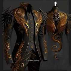 Character Design Inspiration Clothes, Fantasy Outfit Aesthetic Male, Mens Fantasy Wedding Suit, Matte Black Wedding Dress, Dragon Inspired Outfits Men, Magical Clothes Male, Flamboyant Male Fashion, Fantasy Fancy Clothes Male, Dark Fantasy Male Outfit