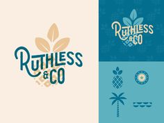 the logos for ruthes and co are shown in three different colors, including blue, green