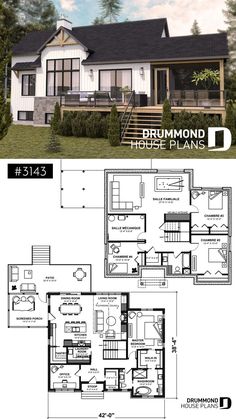 two story house plans with three levels and an open floor plan