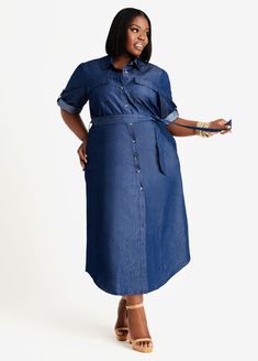 Vintage-inspired and designed for ease, this laid-back plus size shirtdress is sewn from lightweight cotton chambray that's perfect for year-round wear. Spring Collared Shirt Dress With Roll-up Sleeves, Spring Button-up Shirt Dress With Placket, Spring Shirt Dress With Spread Collar And Buttons, Spring Cotton Shirt Dress With Spread Collar, Spring Cotton Button-up Shirt Dress, Spring Shirt Dress With Collar In Relaxed Fit, Spring Collared Shirt Dress With Relaxed Fit, Relaxed Fit Collared Shirt Dress For Spring, Spring Shirt Dress With Spread Collar