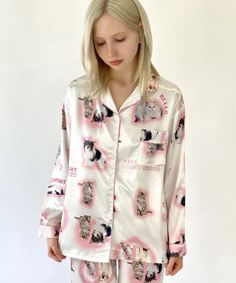 Kawaii Pajamas Cute Long Sleeve Home Sets, Cute White Sleepwear For Home, Pink Kawaii Sleepwear For Spring, Cute Cartoon Print Sleepwear For Home, Pink Kawaii Loungewear Sets, Kawaii White Sleepwear For Home, Cute Cartoon Print Sleep Sets, Pink Kawaii Long Sleeve Sets, Cute Cartoon Print Sleepwear Sets