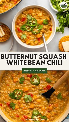 butternut squash white bean chili with fresh and creamy