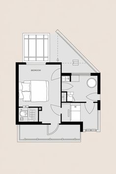 the floor plan for a small apartment with one bedroom and an attached living room area