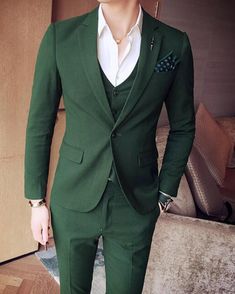 Three Piece Suit Mens Wedding, Three Piece Suit Mens, Green Suit Men, Green Wedding Suit, Wedding Dress Men, Outfits Hombre, Italy Outfits, Suit Men, Green Suit