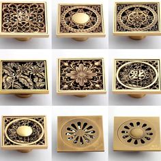 six different types of decorative door knobs and covers in various shapes, sizes and colors