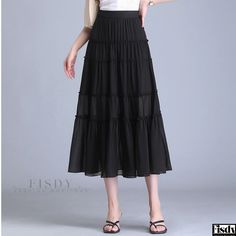 Fisdy - Elegant High-Waisted Pleated Skirt with Fashionable Patchwork Design and Flowy Floor-Length Silhouette High Waisted Pleated Skirt, Pleated Maxi Skirt, Pleated Maxi, Pleated Midi Skirt, Patchwork Designs, Types Of Skirts, Color Khaki, A Line Skirt, Purple And Black