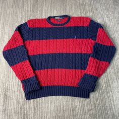 Vintage 90s Polo Ralph Lauren Small Pony Cable Rope Striped Pattern Basic Preppy Casual Multi Color Knit Sweater Large Mens Condition:  Excellent Used Condition  = No Flaws Measurements: Please see photos above for all measurements IF YOU BUY TWO OR MORE ITEMS USE THE CODE BUNDLE @ CHECK TO SAVE 20% WE SHIP WITHIN 24 HOURS AFTER PURCHASE! Please be aware that we do not offer free returns!! The Buyer is responsible for the cost of the return label.  Follow us on TikTok & Instagram @findsnostalgic Retro Crew Neck Sweater For Layering, Retro Cable Knit Tops For Fall, Casual Fitted Knitted Polo Sweater, 90s Style Knitted Tops For Fall, 90s Knitted Tops For Fall, Fitted Crew Neck Sweater 90s Style, 90s Style Long Sleeve Knitted Sweater, 90s Style Knitted Tops For Winter, Casual Cable Knit Polo Sweater