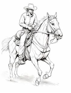 a drawing of a man riding on the back of a horse with a lasso