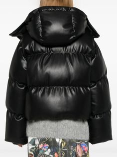 Stella McCartney faux-leather Puffer Jacket - Farfetch Leather Puffer Jacket, Leather Puffer, Yoko London, City Dress, Five Points, Summer Beach Wear, Detachable Hood, Ballet Flat Shoes, Pump Sandals