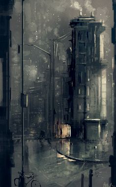 an image of a rainy city street scene