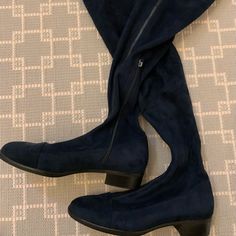 Zara Suede Blue Knee High Boots Size 38 Never Worn! See Photos! Casual Blue Knee-high Boots, Casual Fitted Knee-high Boots With Zipper, Casual Fitted Knee-high Boots With Zipper Closure, Casual Blue Boots For Workwear, Casual Blue Workwear Boots, Blue Leather Knee-high Boots For Fall, Chic Blue Knee-high Boots For Fall, Blue Round Toe Knee-high Boots For Winter, Fitted Blue Knee-high Boots For Fall