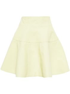 light green high-waisted ruffled detailing bell-shape design concealed side zip fastening Flared Mini Skirt, Green Skirt, Ulla Johnson, Shape Design, Side Zip, Light Green, High Waisted Skirt, Mini Skirt, Top Brands