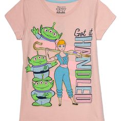 Be Like Bo Peep And Handle Your Business In This Adorable Toy Story 4 Tee! This Shirt Features Little Bo Peep And 3 Aliens On The Front And The Saying Is "Got It Handled". This Is A Kids Size Xs (4-5) The Color Is A Very Light Pale Pink Colored Background With Aliens And Bo Peep. See Picture. New Never Worn. Nwot #81 Pink Disney Cotton T-shirt, Fun Pink T-shirt For Playtime, Playful Pink Cartoon Print Top, Playful Crew Neck Tops For Sleepover, Playful Pink Tops With Character Print, Pink Graphic Print Top For Sleepover, Pink Short Sleeve T-shirt For Playtime, Pink Character Print Tops For Playtime, Pink Tops With Character Print For Playtime