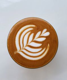 a cappuccino with a leaf drawn on the top in white and brown