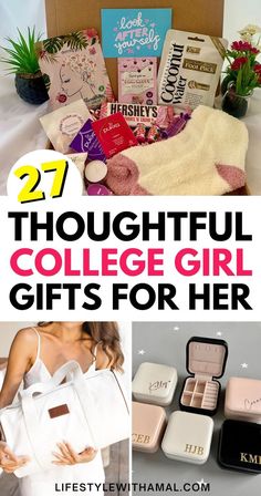 gifts for college girls with text overlay that reads 27 thoughtful college girl gifts for her