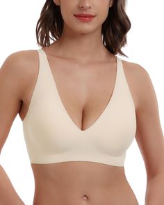 PRICES MAY VARY. 【Jelly Strip Soft Support】The wireless support bras for women lift up your breasts with the "W" shape and 3D Cup shape support design. "Built-in Jelly Strip" is soft and powerful, which can prevent sagging of the breasts. With the soft silicone support of 2 sides, which can hide your accessory breasts. And the shoulder straps are not easy to slip and will not strangle shoulders. The back buckles can be easily adjusted to a comfortable position. 【Deep V-Neck Design】Our wireless b Women Lifting, Sleep Bra, Support Design, Backless Top, Comfortable Bras, Yoga Bra, Seamless Bra, Wireless Bra, Support Bras