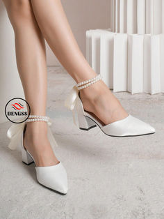 EUR37 / color 4 Homecoming Shoes, Pearl Decor, White Shoes Women, Ankle Strap Pumps, Strap Pumps, Wedding Heels, Black Party, Thick Heels, Pearl Chain