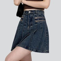 Take a step back into the future with our retro pleated mini denim skirt from 2023 Spring-Summer Collection! The y2k inspired mid-waist skirt features a unique sanded finish. intricately printed prints. and a established zipper & button closure perfect for making a classic statement.Why You'll Fall In Love Y2K Inspired: Perfect for the fashionista with a penchant for nostalgia. this mini denim skirt is a beautiful blend of the Y2K vibe and today's fashion. Vintage Pleats: Its folded form guarant Y2k Denim Skirt, Denim Skirts Online, Womens Denim Skirts, Mini Denim Skirt, Take A Step Back, Denim Patterns, Into The Future, Dark Blue Color, Step Back