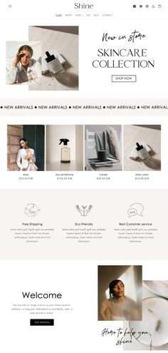 the website design for skin care products