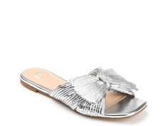 Saw this at DSW! Low Block Heel Sandal, Bow Top, Bow Flats, Metallic Fabric, Low Block Heels, Womens Slides, Slides Shoes, Womens Sandals Flat, Journee Collection