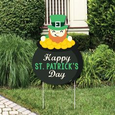 a st patrick's day yard sign with a lepreite hat on it