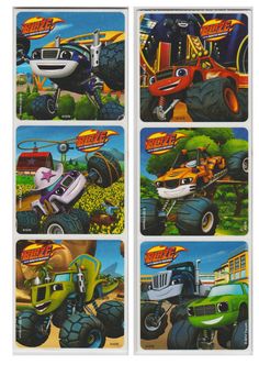 four different pictures of cars and trucks on the same sheeter, each with their own character