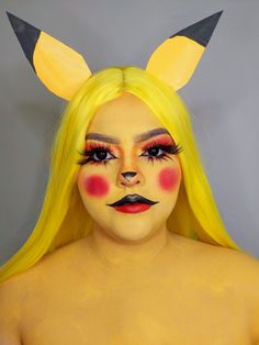 Pikachu Makeup Halloween, Piglet Makeup, Pikachu Face Paint, Pikachu Makeup, Pikachu Halloween Costume, Pikachu Halloween, College Makeup, Amazing Costumes, Makeup Humor