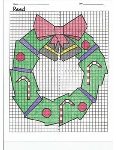 a cross stitch christmas wreath with candy canes and bows on it, in the shape of a bow