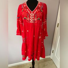 Gorgeous, Brand New Sold Out Impossible To Find Johnny Was Zoe Dress- So Cute - Wear To A Wedding, On Vacation - Just Out And About - You Will Get So Many Compliments! Silk Velvet Dress, Long Tunic Dress, Long Sleeve Embroidered Dress, Long Sleeve Kimono, Flair Dress, Embroidered Lace Dress, Velvet Midi Dress, Silk Floral Dress, Women Long Sleeve Dress