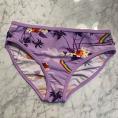 Basic Pantie Shape With Rainbow & Beach Graphic Designs. Never Used, Practically New And Clean Condition. From Old Navy. Purple Brief Bottoms For Poolside, Stretch Lavender Beach Bottoms, Stretch Lavender Bottoms For The Beach, Fitted Lavender Beach Bottoms, Purple Bottoms For Beach Season, Lavender Beachwear Bottoms For Summer, Purple Beach Bottoms, Fitted Lavender Bottoms For Beachwear, Fitted Lavender Beachwear Bottoms