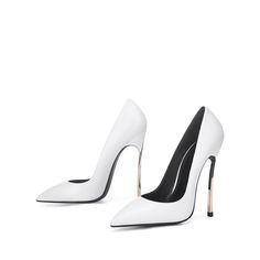 Material: Vegan Leather Color: White Suitable Occasion: Daily Wear Heel Height: 4.72 inches (120 mm) Toe Style: Pointed Toe Heel Style: Stiletto Heel Style: Pumps Closure Type: Slip-on HandcraftedUS sizing. Fits true to size.Please note that measurements may vary by size. Elegant Closed Toe Heels With Metal Feet, Modern Pointed Toe Heels For Wedding, White Heels With Metal Feet, White Luxury Court Shoes For Party, Luxury White Court Shoes For Party, Luxury White Party Court Shoes, White Party Court Shoes With Sculpted Heel, Formal White Heels With Metal Feet, Flat Prom Shoes