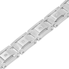 Men's stainless steel bracelet with 11 round brilliant cut diamond accents 8. 5 inches in length | Men's Diamond Bracelet | Stainless Steel | Helzberg Diamonds Modern White Gold Bracelets Channel Set, Modern White Gold Bracelets With Channel Set, Modern White Gold Diamond Bracelet Channel Set, Modern Channel Set Diamond Bracelet In White Gold, Modern Silver Diamond Bracelet, Modern Tennis Bracelet With Diamond Accents, Modern Silver Diamond Bracelet With Solid Link Construction, Modern Silver Diamond Bracelet With Solid Link, Modern Diamond White Tennis Bracelet