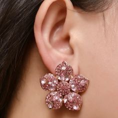 Rhinestone Flower Shaped Earrings! Perfect For A Gift ! Wear For All Occassions! One-Size Eardrop Height:1.4inch Eardrop Width:1.4inch Party Flower Crystal Earrings, Crystal Flower Earrings For Party, Flower Shaped Crystal Earrings, Rose Gold Flower Charm Earrings For Party, Lady Design, Baby Pink Color, Baby Pink Colour, Wedding Party Jewelry, Rhinestone Flower