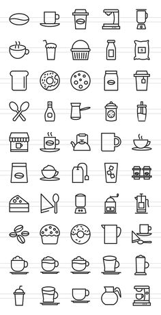 an image of food and drink icons on a white sheet with lines in the background