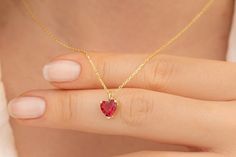 Ruby 14K Solid Gold Necklace Red Heart Necklace Mother's Day Gift Gifts for Her Custom Gift Ruby Birthstone Necklace Coquette - Etsy Gold Necklace Red, Necklace Coquette, Month Gemstones, Birthday Gemstones, Red Heart Necklace, Ruby Birthstone, Elegant Birthday, Solid Gold Necklace, Lasting Love