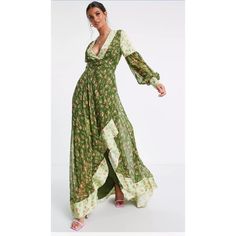 New Mixed Floral Green And Pink Maxi Dress With Hi Low Front Zipper On Back Semi Casual Dresses, Tall Maxi Dress, Tall Dress, Ditsy Print, Tall Dresses, Cottagecore Dress, Asos Dress, Maxi Dress Evening, Maxi Dress Green