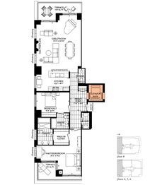 the floor plan for an apartment with two bedroom, one bathroom and another living room