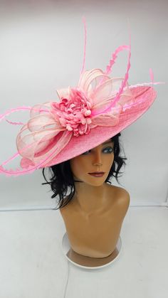 Large beautiful sinamay saucer fascinator with pink flowers.  Very light weight and delicately beautiful. Attached to a headband for a secured look.  Sinamay Pink Wedding Fascinator Bridesmaids Hat Kentucky Derby Cocktail Party Tea Party Guest Easter Kate Middleton -  - Lightweight  - Ready to ship - Fast Shipping - Free Shipping - Group discount available - Customize by adding different color flowers and or feathers CHECK OUT MY STORE FOR OTHER STYLES & COLORS: etsy.com/shop/Hatsandpearls Find Basket Hat, Kentucky Derby Cocktails, Hat Tea Party, Tee Party, Kentucky Derby Fascinator, Derby Fascinator, Tea Party Hats, Wedding Fascinators, Kentucky Derby Hat