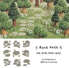 an image of a cartoon scene with rocks and trees in the background, along with text that reads rock path