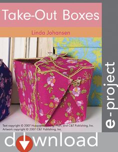 the cover of take - out boxes by linda johnsen is shown in pink and blue