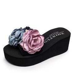 Women Beautiful Flowers Platform Sandals Beach Flip-flops Slippers Shoes Beach Wedges, Flower Slippers, Cheap Slippers, Sandals Beach, Slippers Shoes, Wedges Style, Beach Flip Flops, Flip Flop Slippers, Flip Flop Shoes