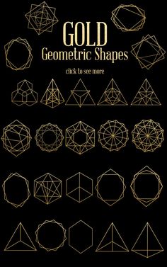 gold geometric shapes are shown on a black background with the text,'gold geometric shapes click to see more '