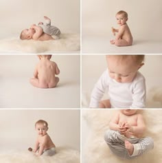 a collage of baby pictures in different poses